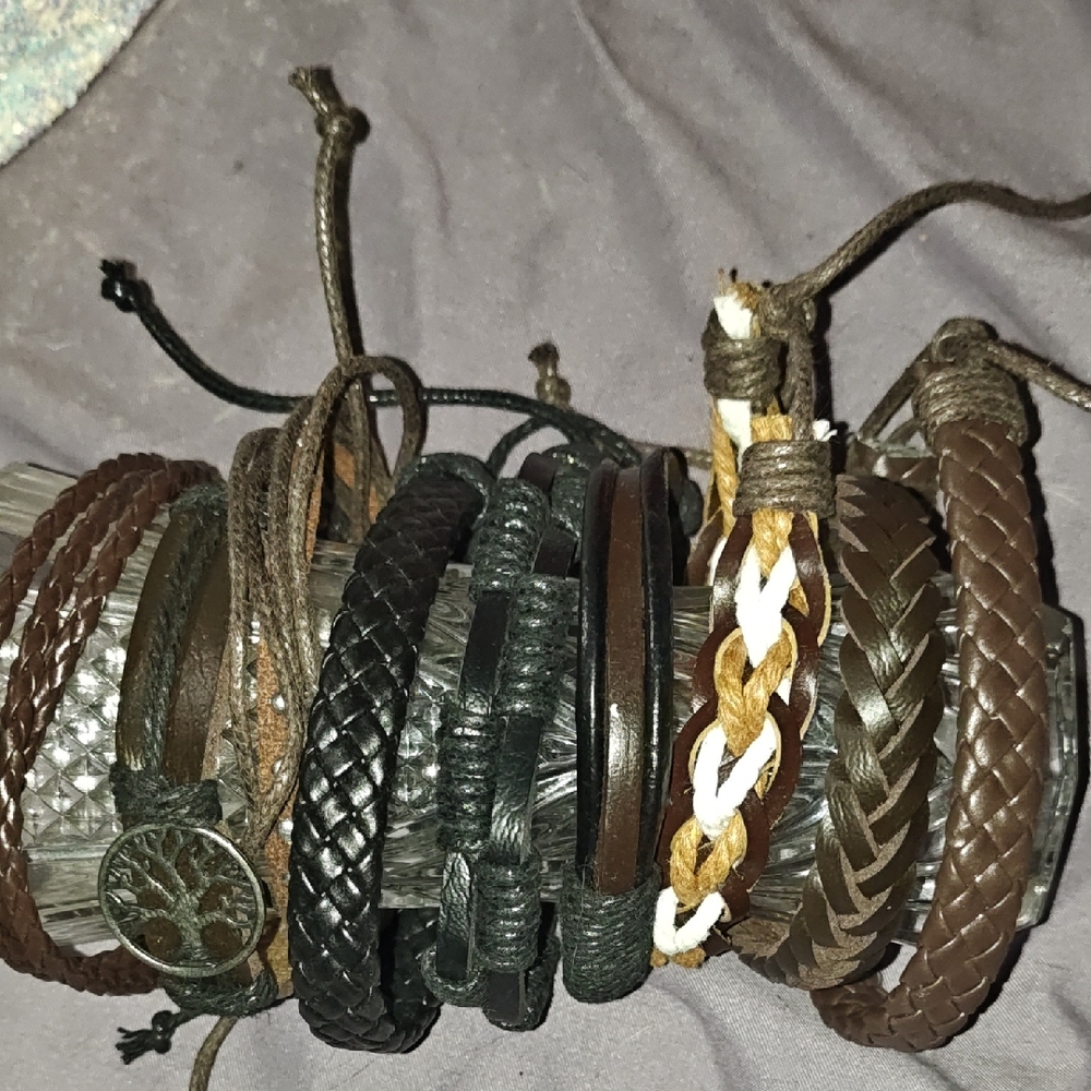 9 Assorted Leather Bracelets